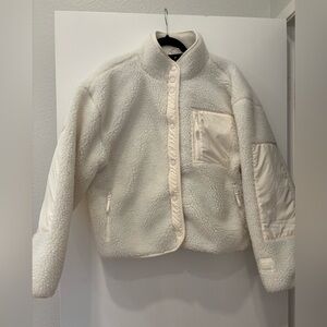NWOT Fabletics cozy cream two toned faux Sherpa fleece Teddy Jacket